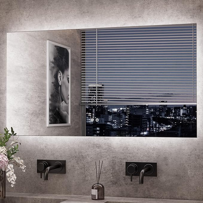 TETOTE 55 x 30 Inch LED Mirror Backlit Bathroom,Anti-Fog Mirror with Light,Dimmable,CRI90+,IP54 Water Proof,Wall Mounted Vanity Lighted,Horizontal/Vertical