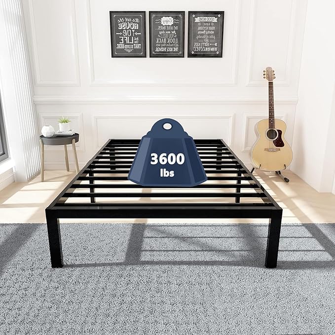 45MinST 3600lbs Heavy Duty Bed Frame,14 Inch Sturdy Steel Slat Mattress Foundation, Metal Reinforced Platform Box Spring Replacement, Easy Assembly with Quick Lock, Twin