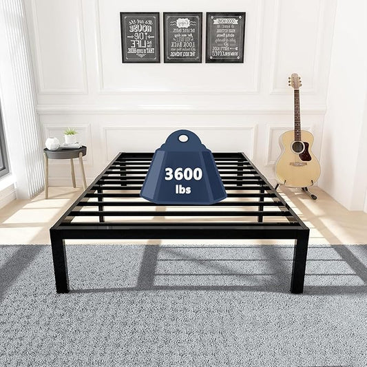 45MinST 3600lbs Heavy Duty Bed Frame,14 Inch Sturdy Steel Slat Mattress Foundation, Metal Reinforced Platform Box Spring Replacement, Easy Assembly with Quick Lock, Twin