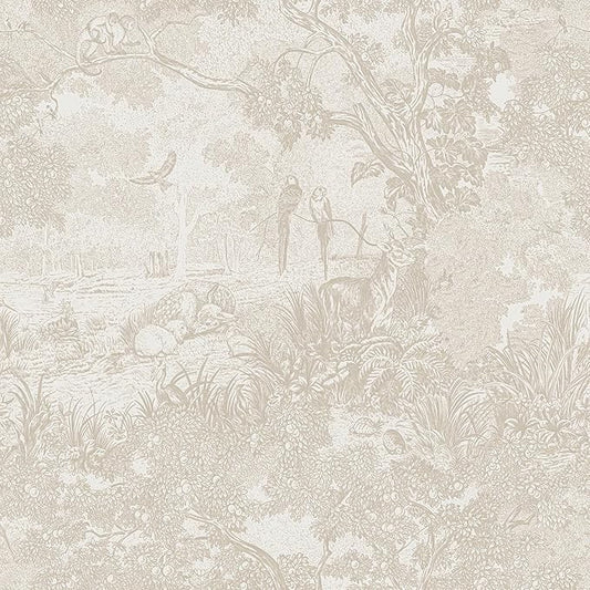 Heroad Peel and Stick Wallpaper Beige Neutral Vintage Forest Animals Floral Wallpaper Removable Self-Adhesive Contact Paper for Bedroom Living Room Cabinets Decoration Thicken Vinyl 17.3''x78.7''