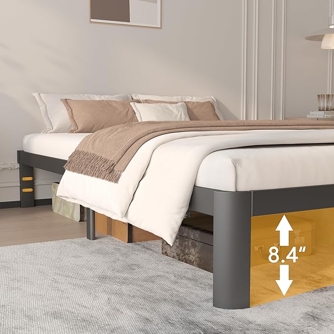 10 Inch Bed Frame King Size with Metal Gaskets, Anti-Slip Mattress Stopper, No Box Spring Needed, Heavy Duty Steel Support 3500 LBS, DIY Headboard, Round Corner Leg, Easy Assembly, Black