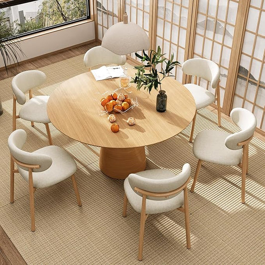 Kitchen Dining Chairs Set of 6 Modern Soft Linen Farmhouse Dining Room Chair with Metal Legs, Beige/Original