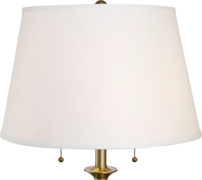 360 Lighting Spenser Traditional Floor Lamp Standing 58" Tall Brushed Antique Brass Gold Metal Thin Column Off-White Linen Fabric Empire Shade for Living Room Reading House Bedroom Home