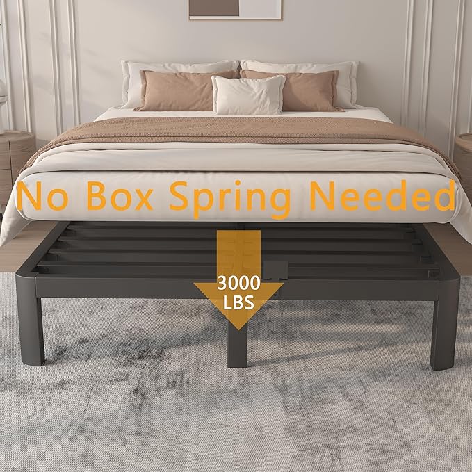 10 Inch Bed Frame King Size with Metal Gaskets, Anti-Slip Mattress Stopper, No Box Spring Needed, Heavy Duty Steel Support 3500 LBS, DIY Headboard, Round Corner Leg, Easy Assembly, Black