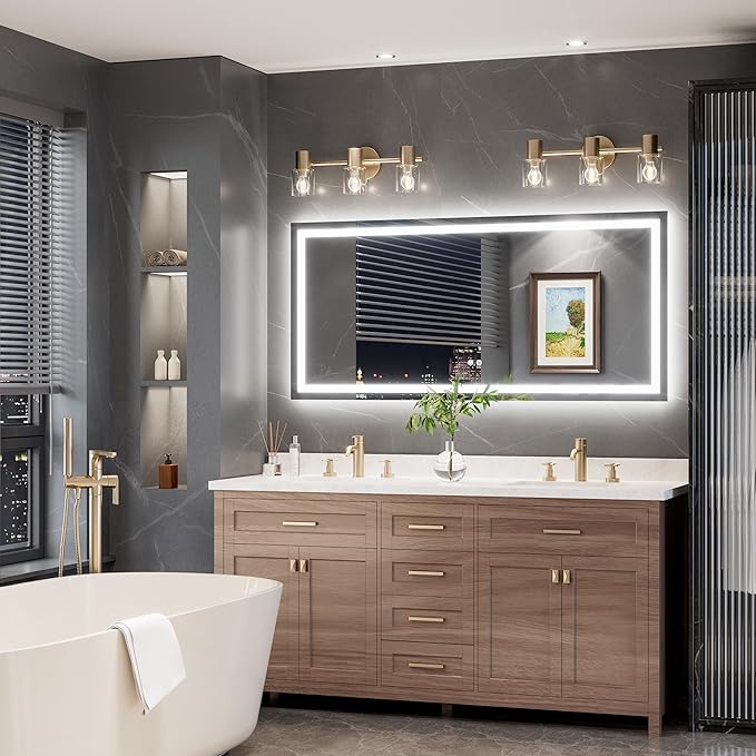 TokeShimi LED Bathroom Mirror 60 x 28 Lighted Bathroom Vanity Mirror with Lights,Brighter Frontlit and Backlit Light up Anti Fog Mirror